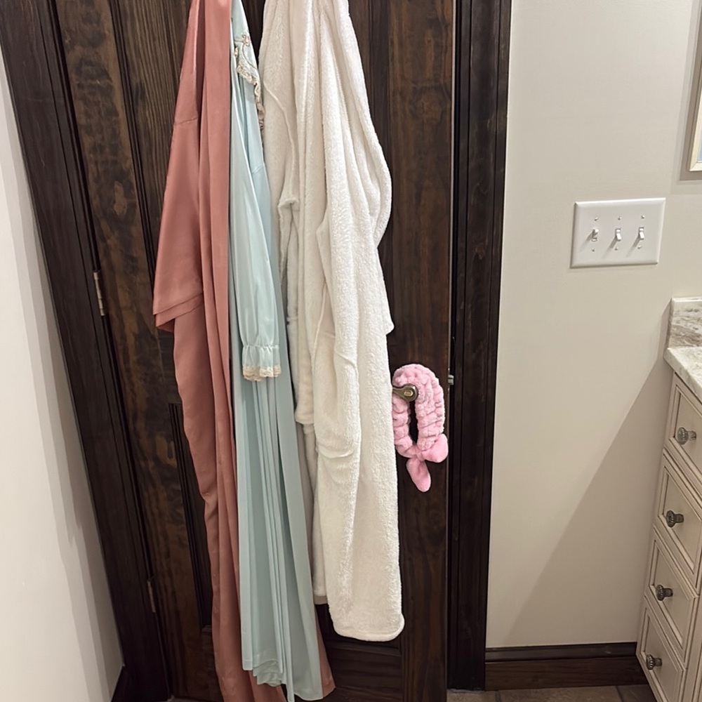 Elegant Robe and Gown Set in Pink, Blue, and White